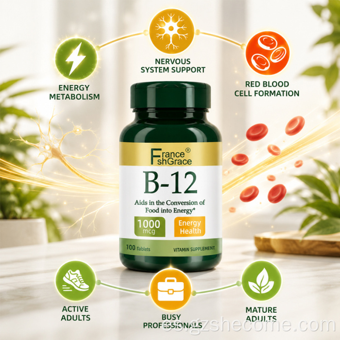Shecome Vitamina B12 Tabletas Apoyo a la vitalidad energética